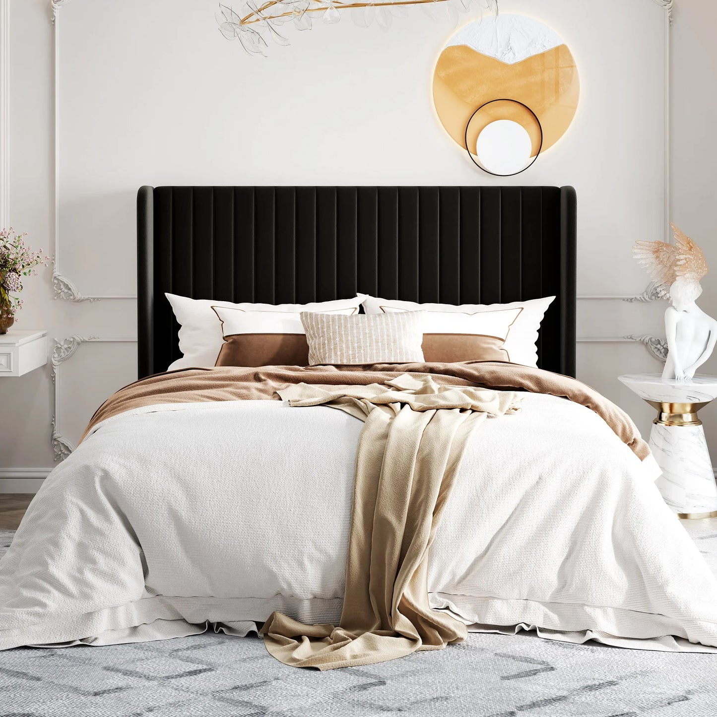 HOOMIC Velvet Upholstered Bed Frame With Wingback Headboard
