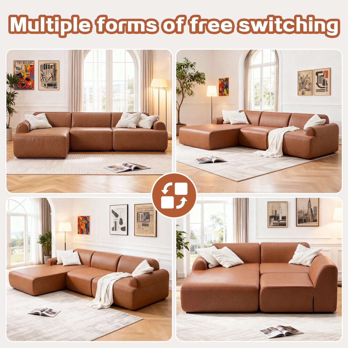 L Shaped Modular Leather Sofa For Large Family Spaces