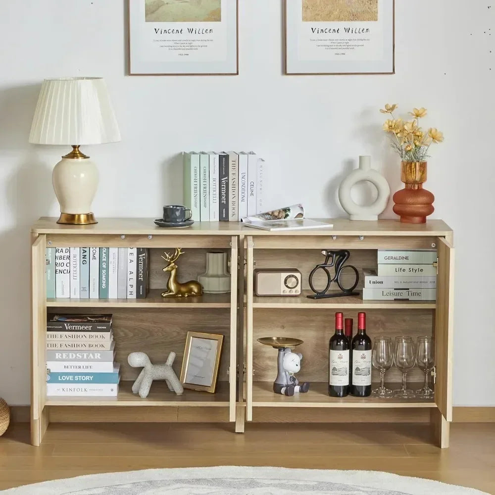 Sideboard Buffets Cabinet, Modern Accent Storage Cabinet with 4 Fluted Doors and Adjustable Shelves