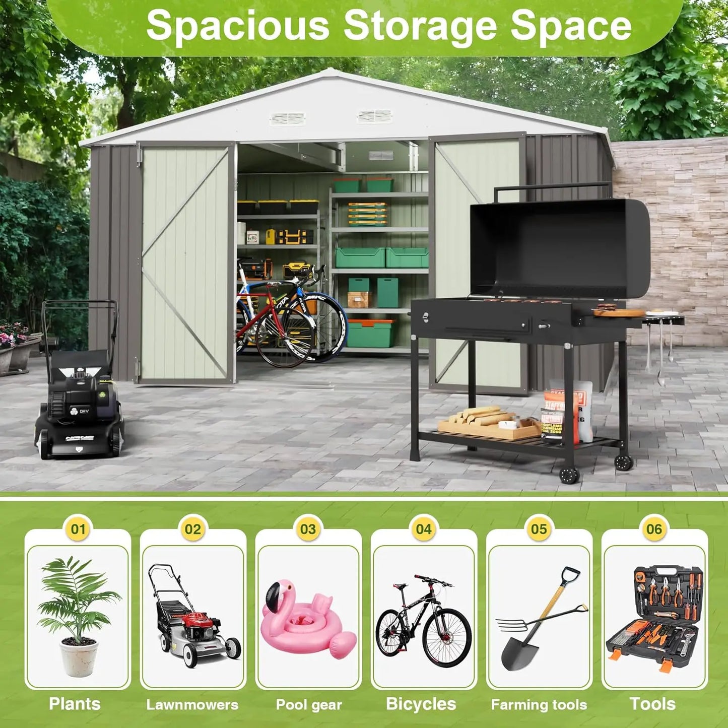 Alloy Steel Outdoor Storage Shed for Backyard and Garden Tools