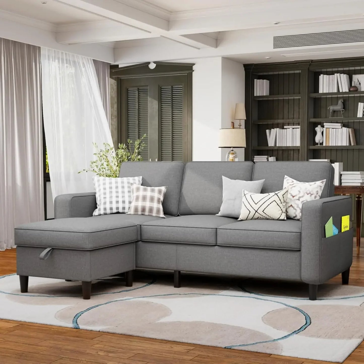 Sectional Sofa Couches for Living Room - 78''L Shaped Beige CoucLinen-Pet Friendly Modular 3-Seater Convertible Sofas-Washable