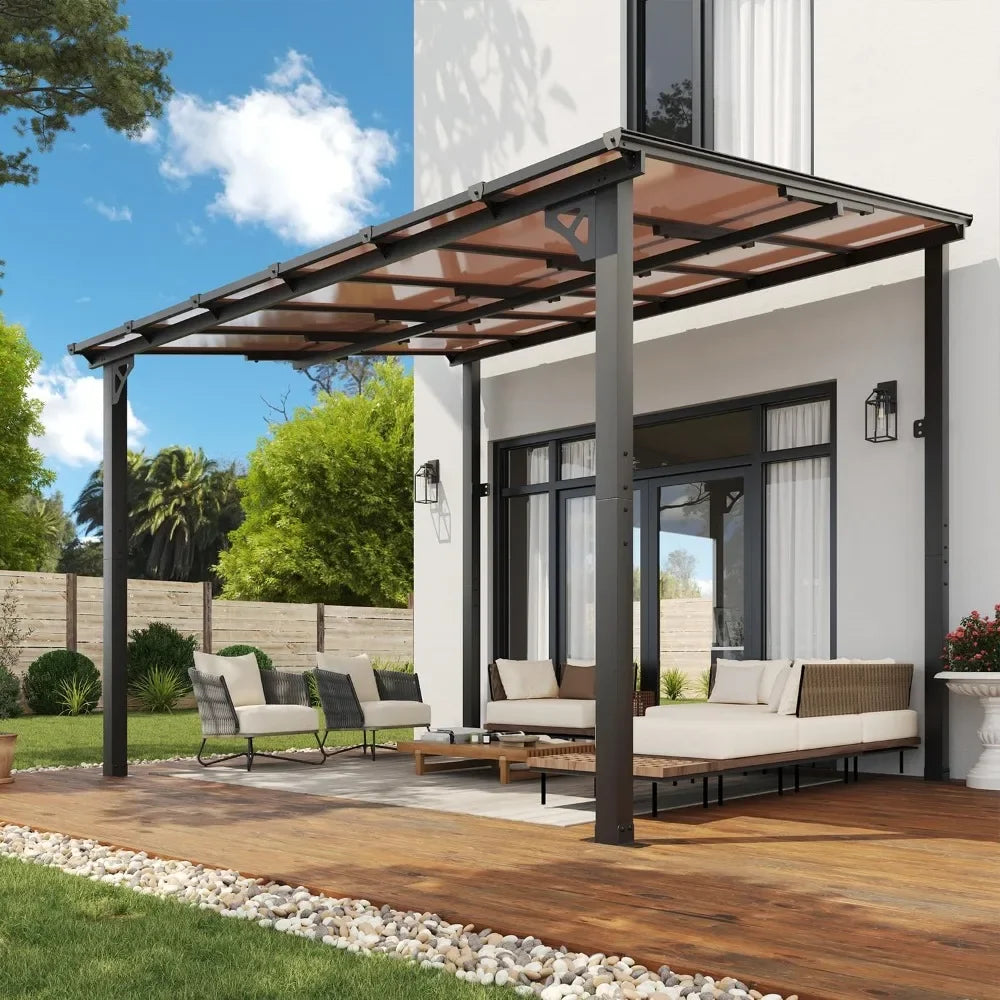 HOME.10' x 12' Gazebo for Patio, Gazebo Pergola with Sloped Roof, Large Wall-Mounted Heavy Duty Awnings, for Backyard, Deck, Pat