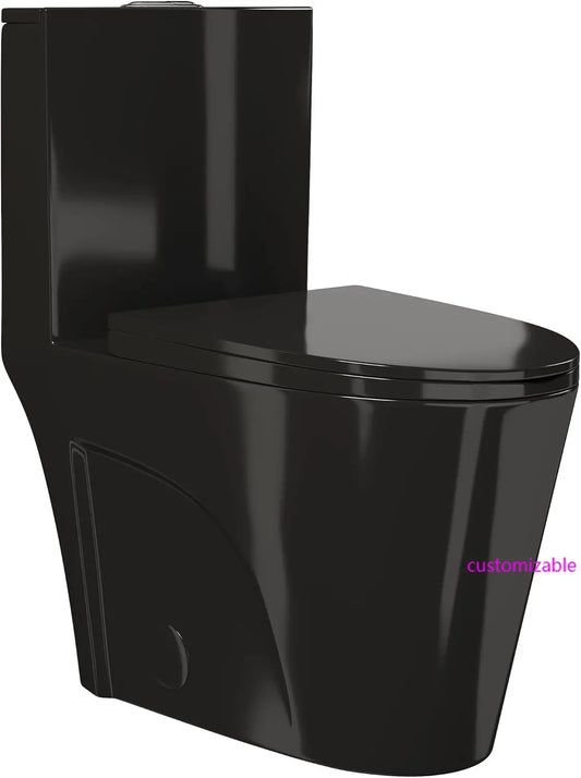 Tropez SM-1T254GB One Piece Elongated Toilet with Comfort Chair Seat ADA Height Vortex™ Flush in Glossy Black 1.1/1.6 gpf