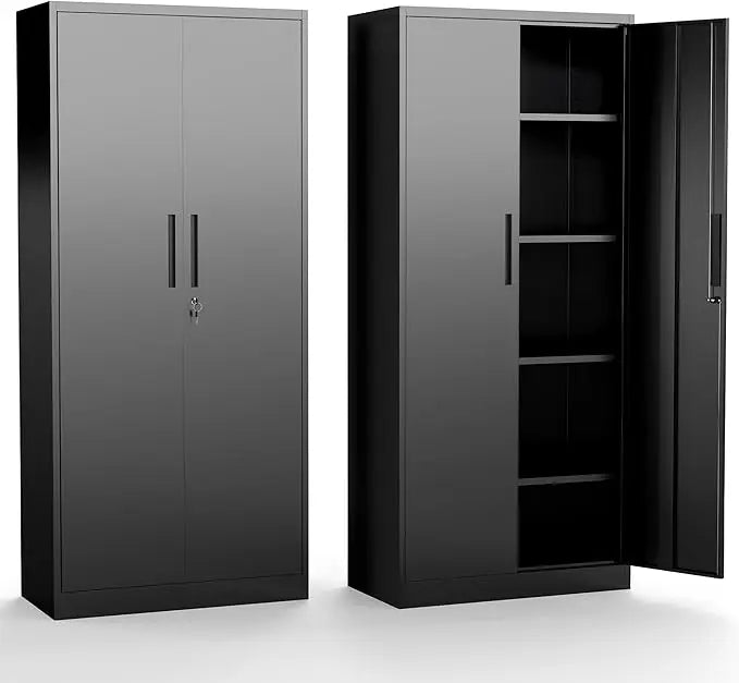 Metal Storage Cabinet With Adjustable Shelves And Locking Doors