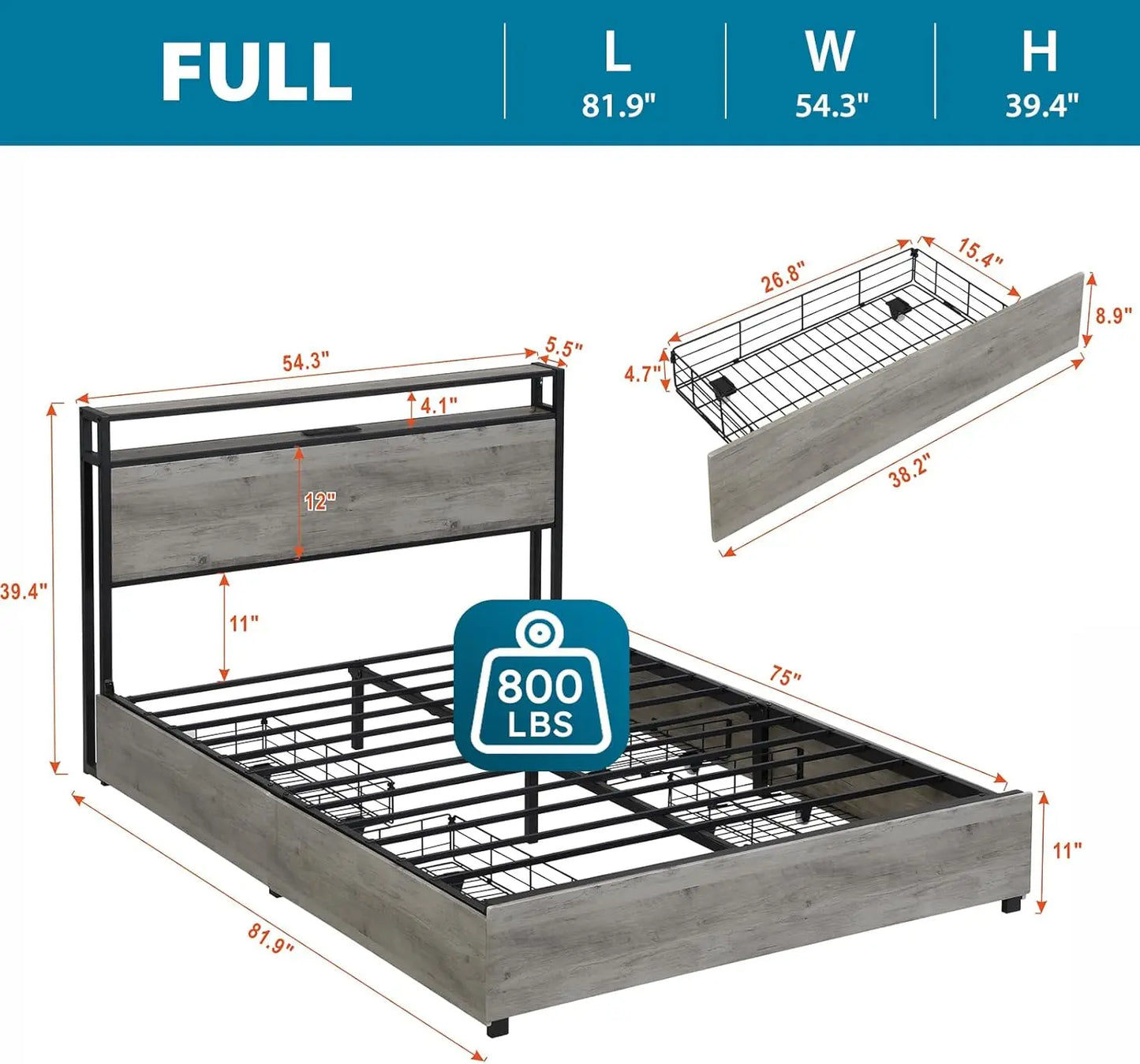 Hign-concerned LED Bed Frame With Headboard And Storage