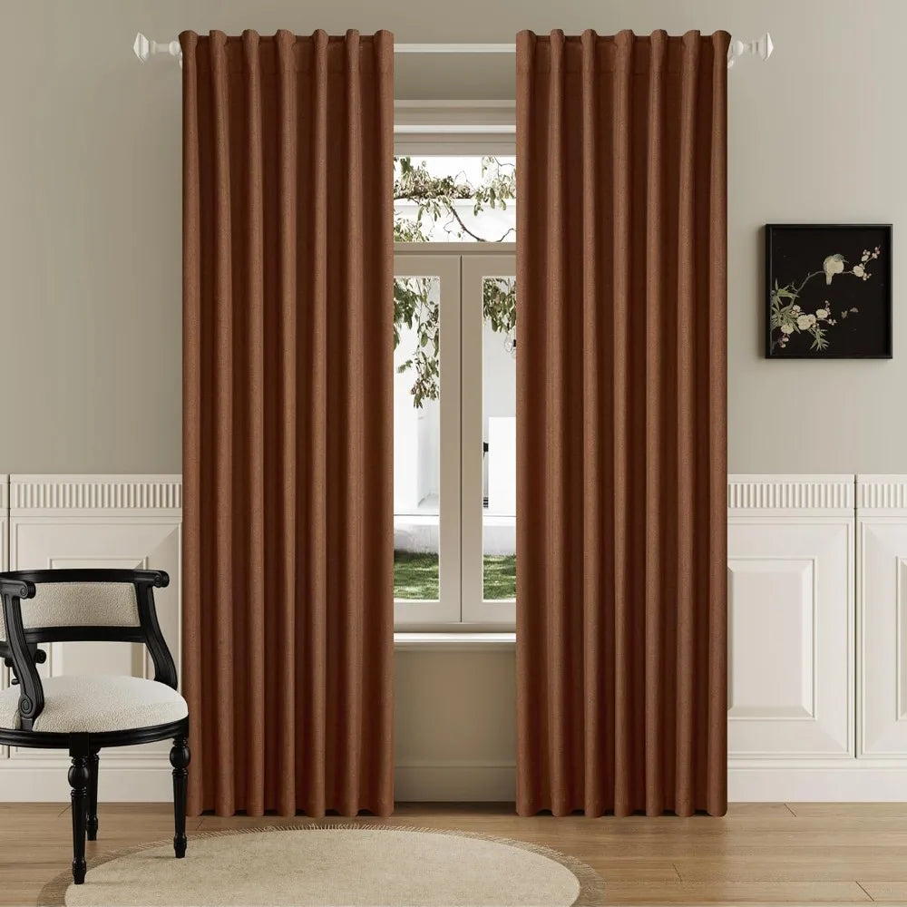 Dualife Blackout Linen Curtains for Bedroom and Living Room