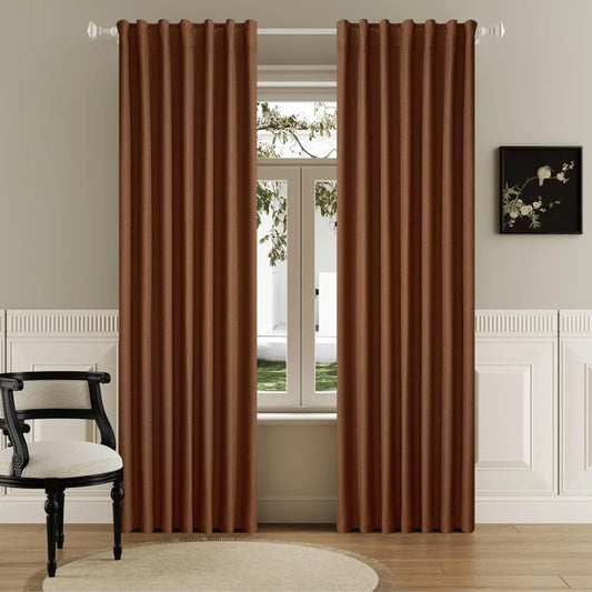 Dualife Blackout Linen Curtains for Bedroom and Living Room