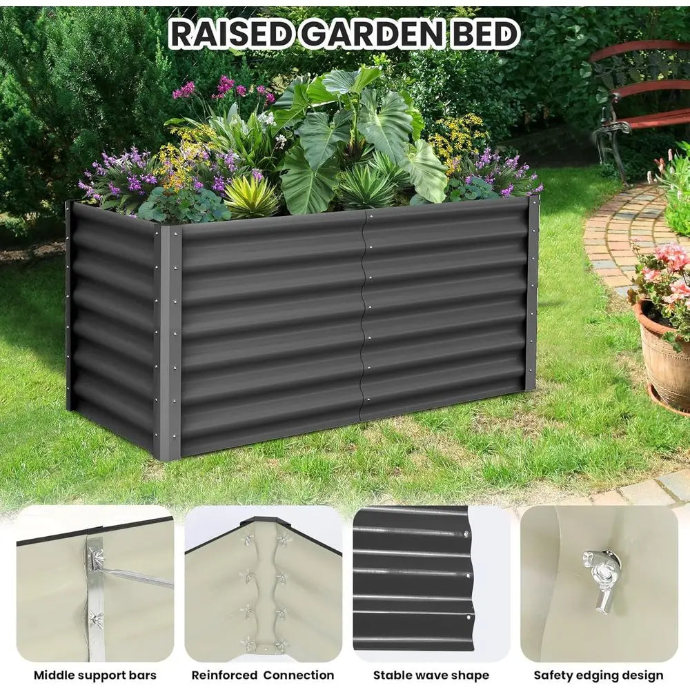 Ticify Galvanized Raised Garden Bed Outdoor Planter for Yard Gardens