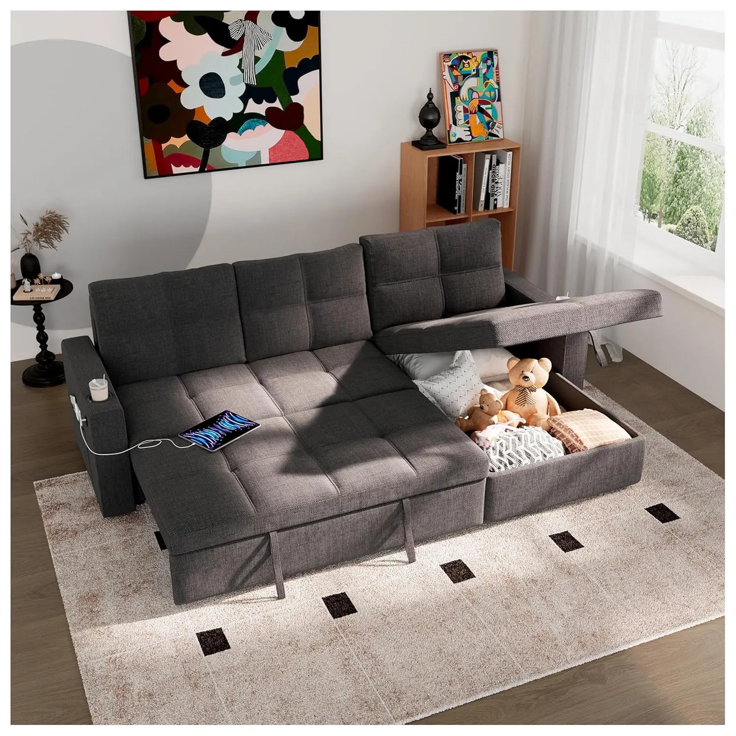 XIAOLANG Sectional Sleeper Sofa Bed With Storage USB