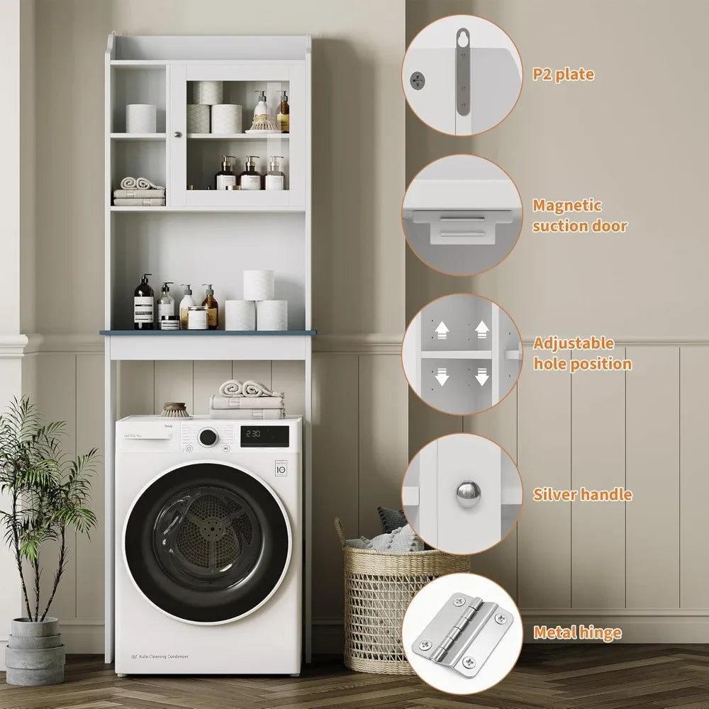 Over Toilet Storage Cabinet With Glass Door And Adjustable Shelves