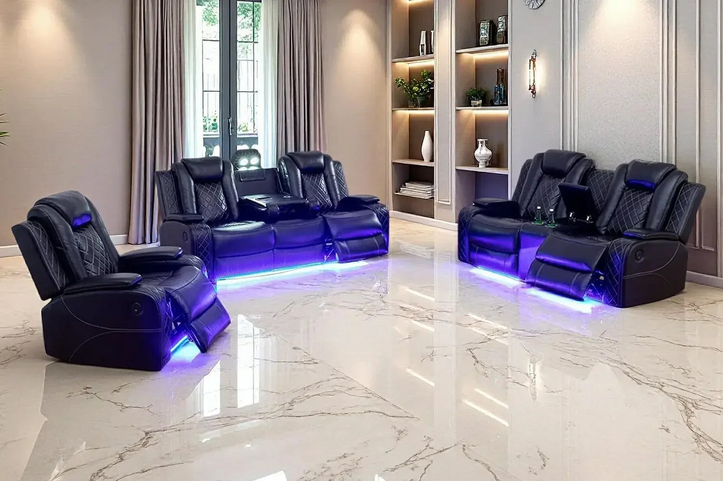 Power Recliner Sofa Set 3 Piece Sectional With LED Lighting