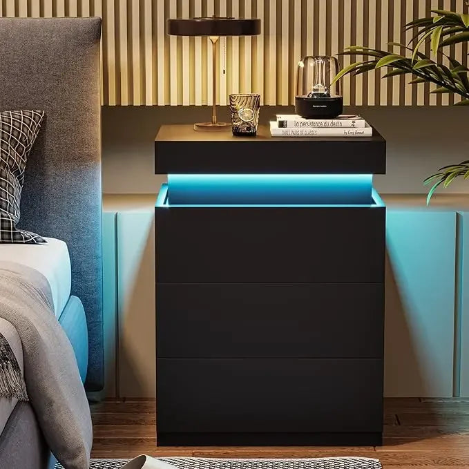 ANGDUO Nightstand With Charging Station And LED Lights