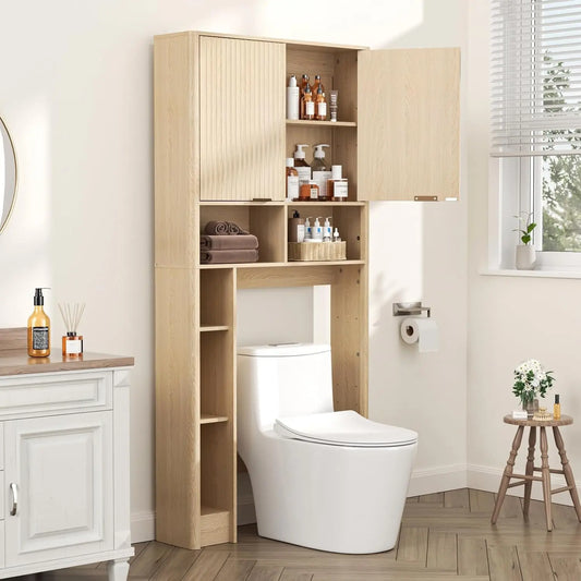 Over The Toilet Bathroom Organizer Cabinet With Fluted Door Oak