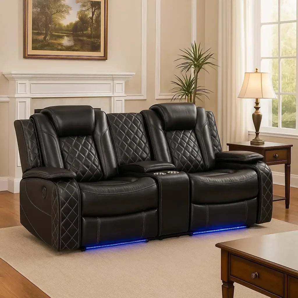 Electric Recliner Sectional Sofa Set With LED Light Wireless Charging