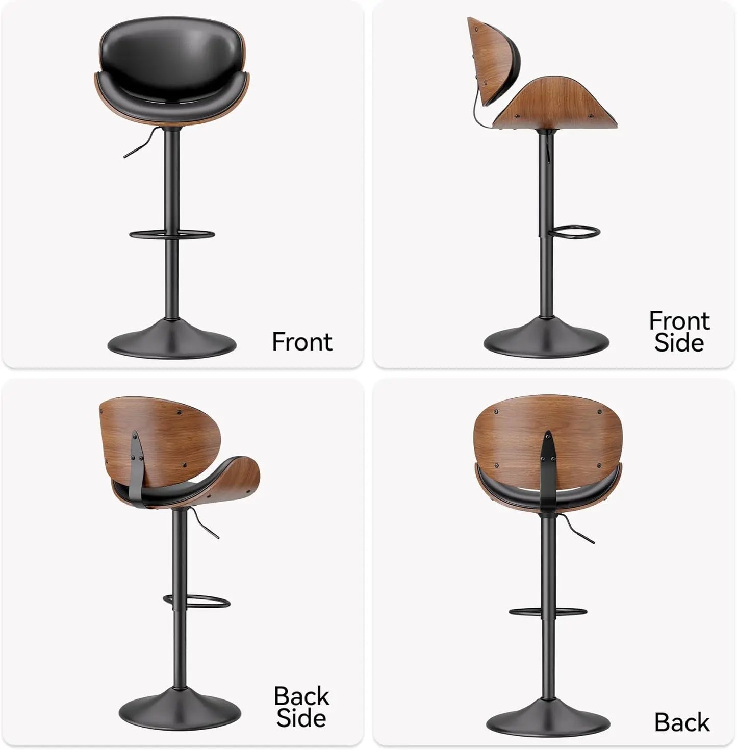 Swivel Bar Stools 2 Adjustable Bentwood PU Leather Back Footrest