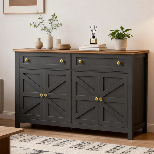 Modern Farmhouse Dining Sideboard Buffet Cabinet With 2 Drawers 4 Doors