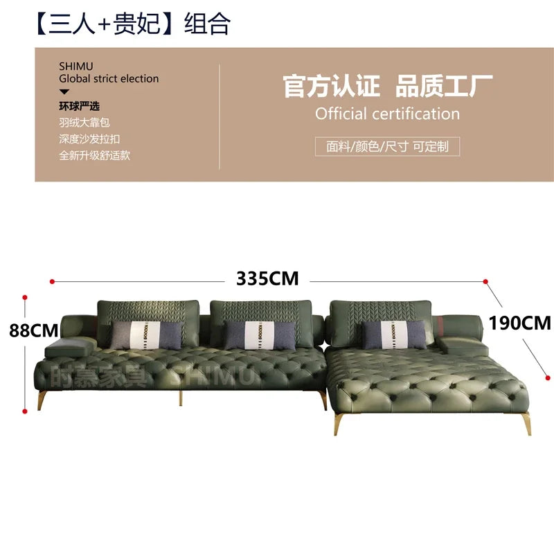 DUTRIEUXCN Italian Genuine Leather Sectional Sofa 3 Piece Set