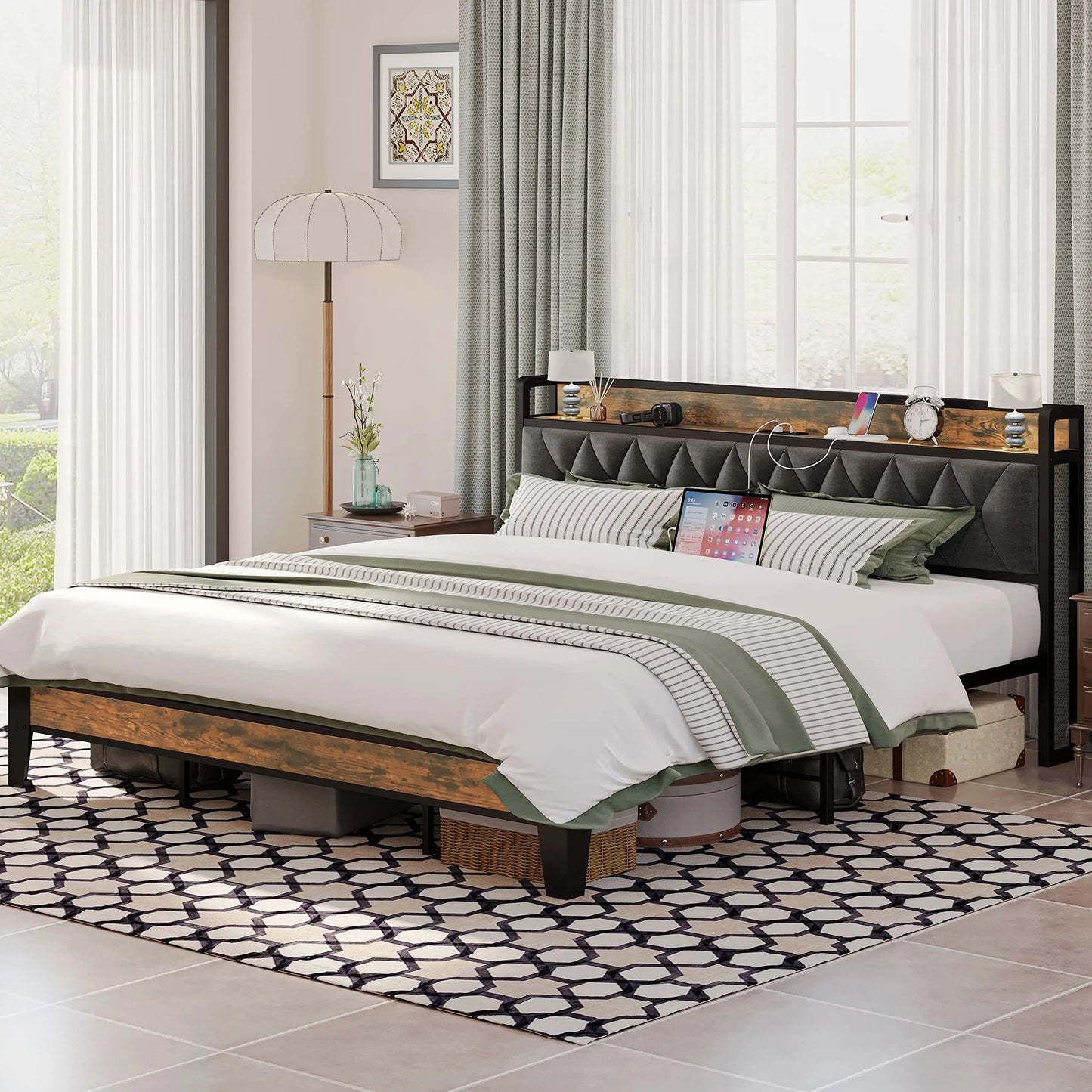 NONECN Bed Frames With Storage Headboard And Outlets