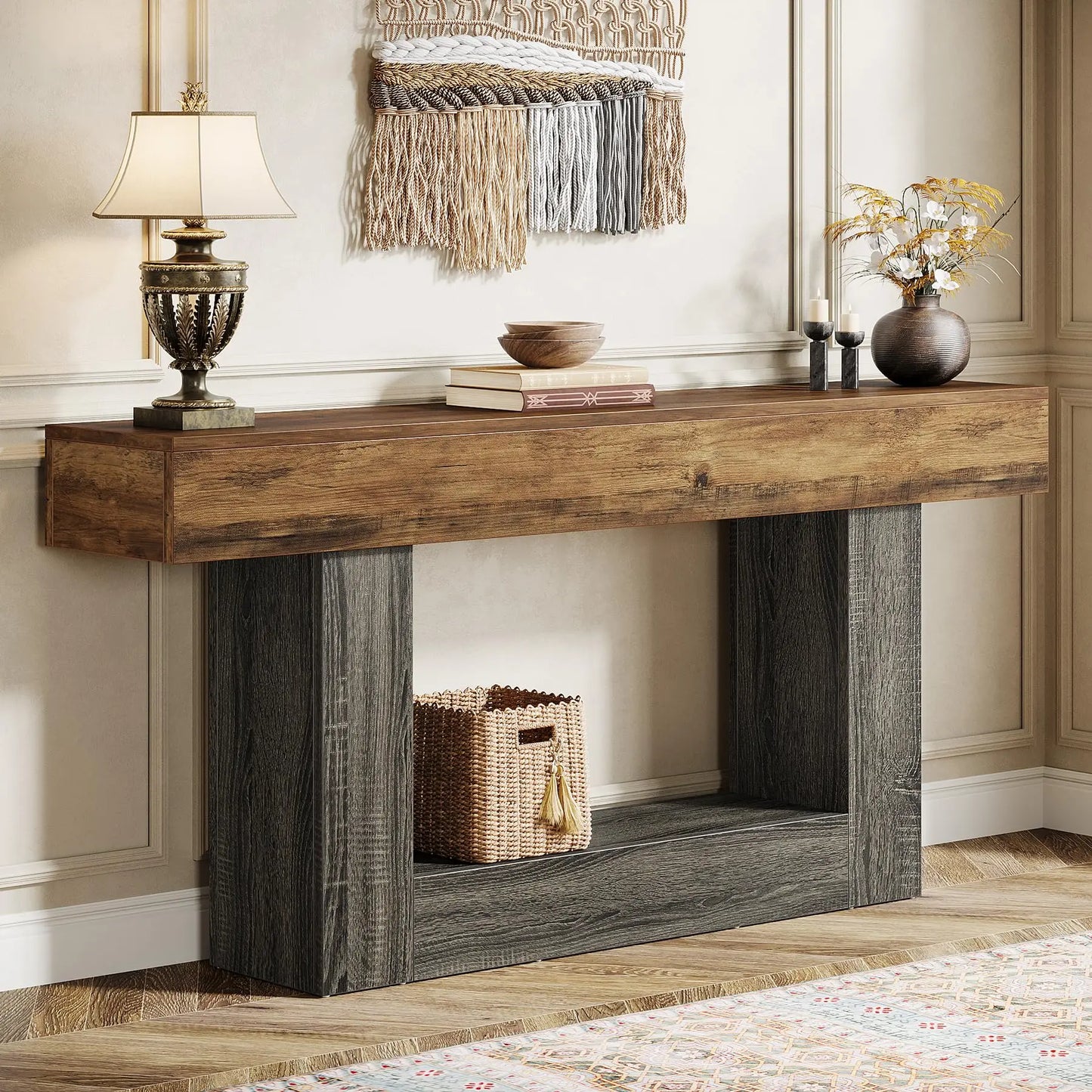 Tribesigns Farmhouse Console Table Two Tier U Shaped Base