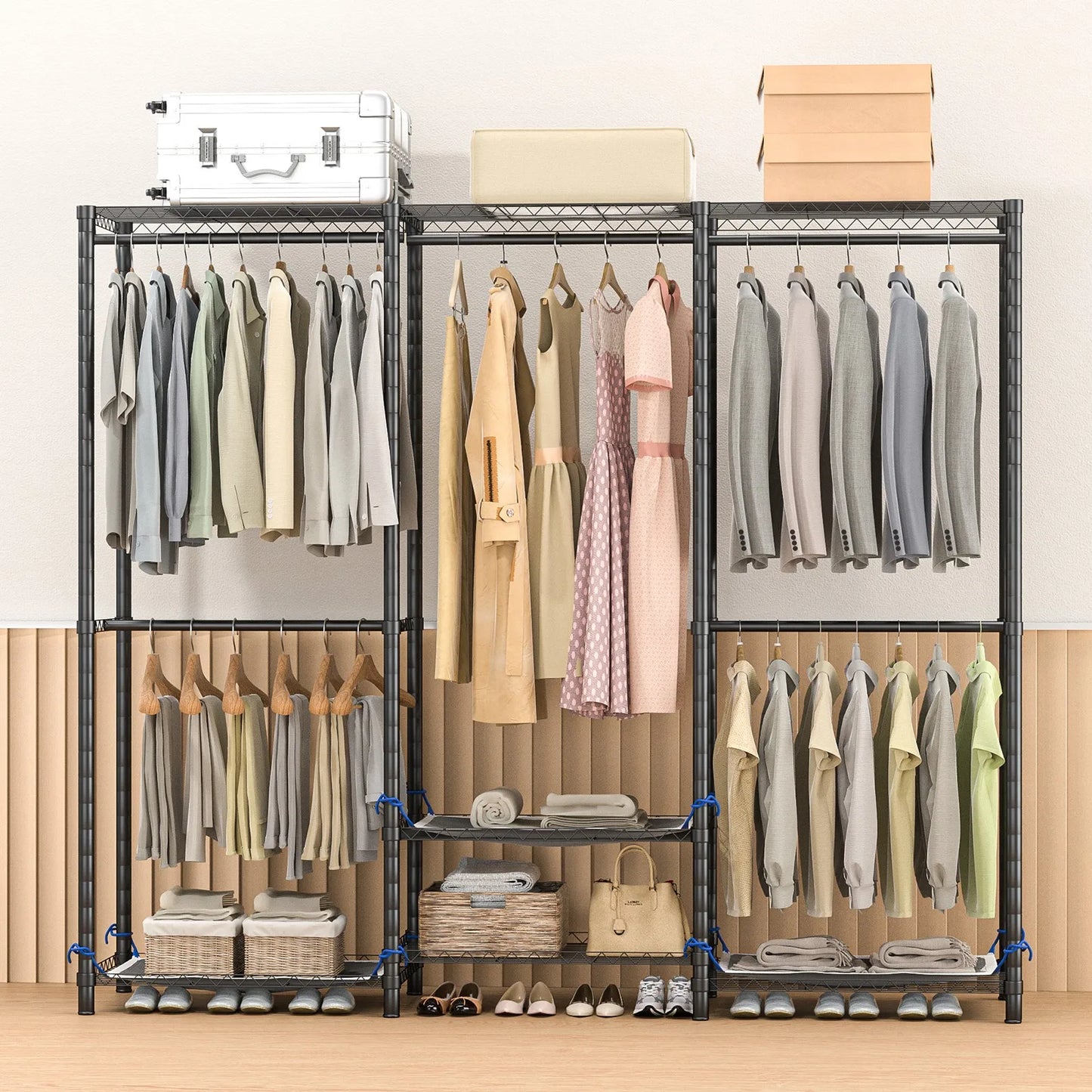 Heavy Duty Metal Clothes Rack Storage Organizer Freestanding Wardrobe 960 Lb