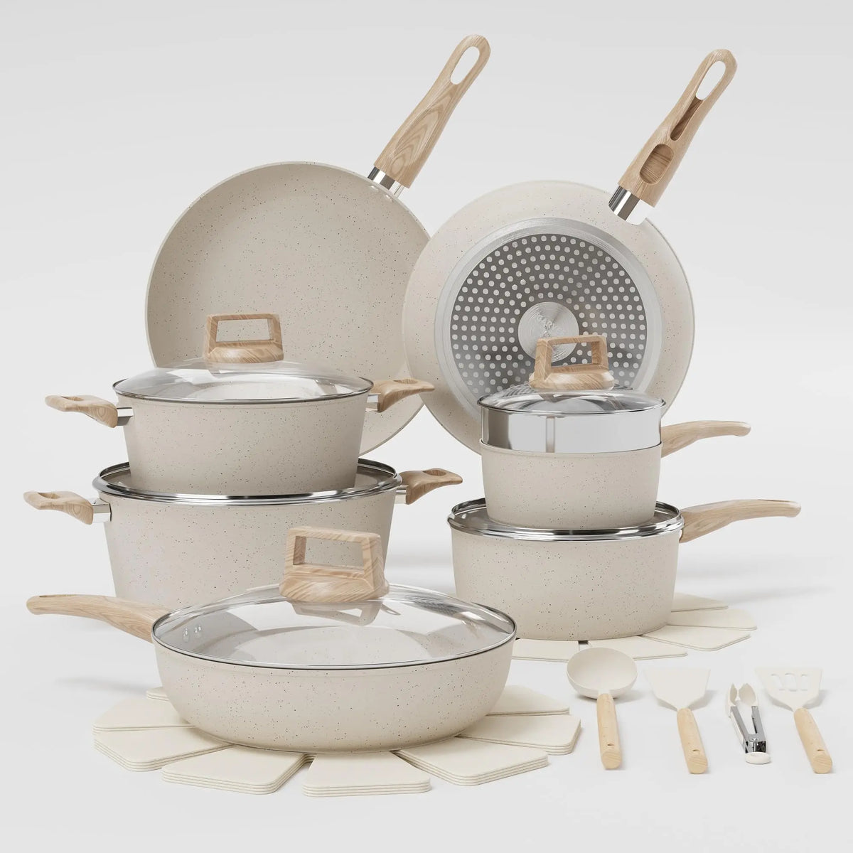Nonstick Aluminum Cookware Set With Induction Compatibility And Accessories