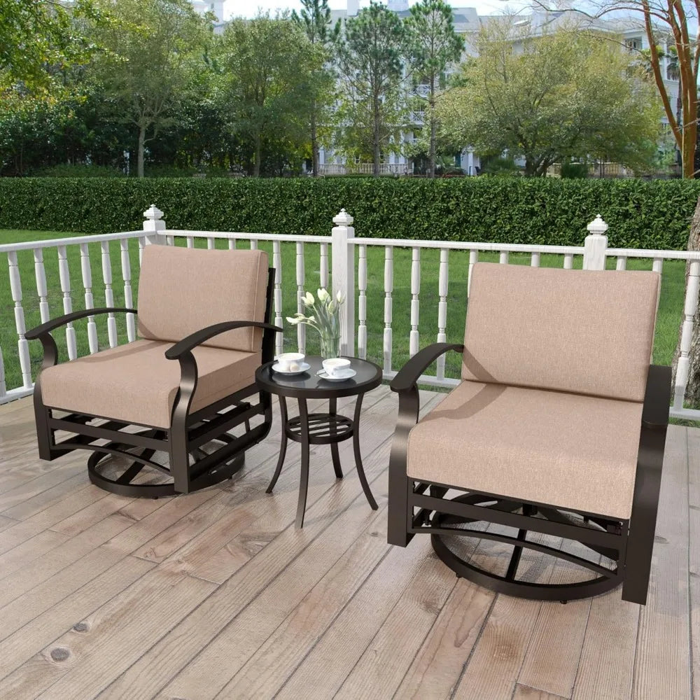 Outdoor Aluminum 3 Piece Patio Set With Swivel Rockers