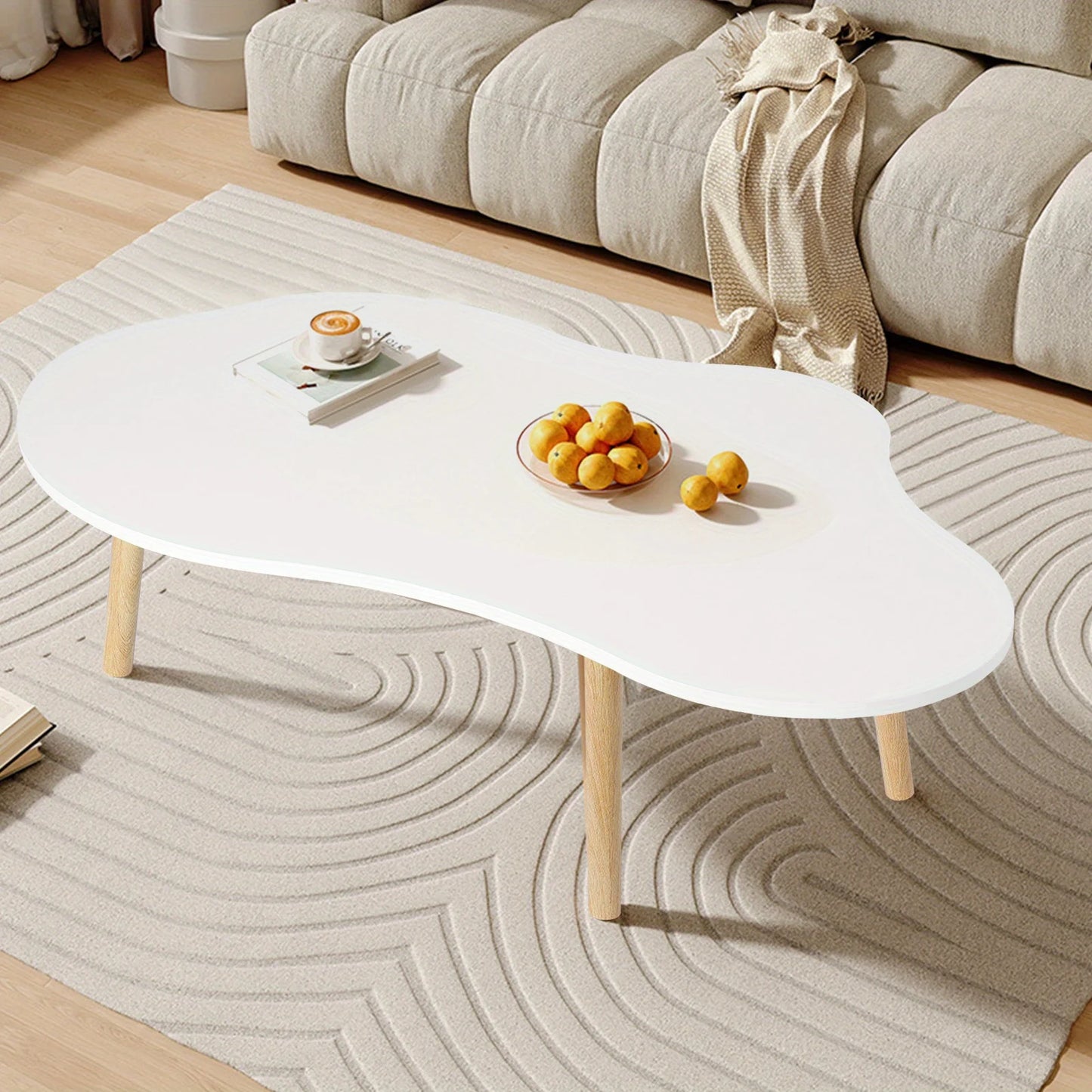 Modern Cloud Shaped Coffee Table Pedestal Wood Minimalist Design