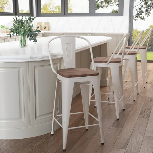 Metal Bar Stools Set Of 4 With High Backs Farmhouse