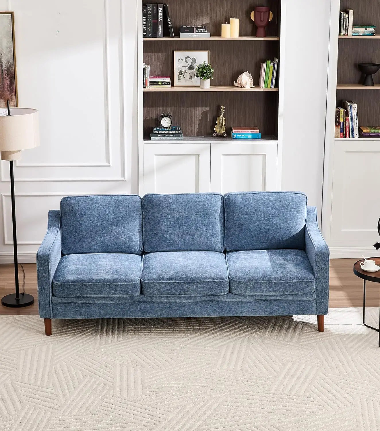 Chenille Sofa With Solid Wood Legs Modern Mid Century