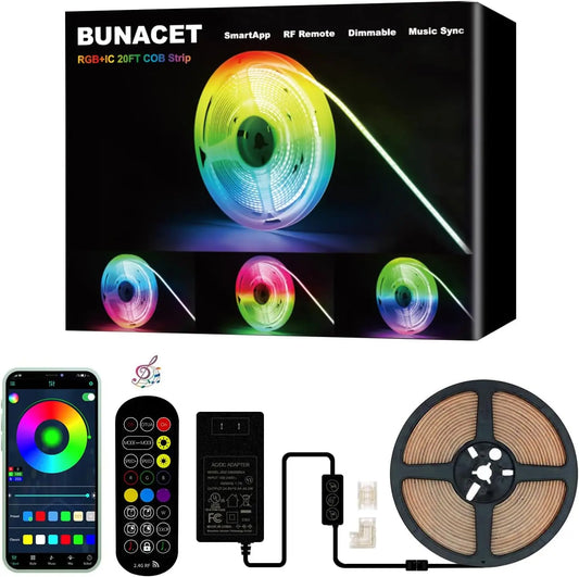 Bunacet RGBIC COB LED Strip With Smart Bluetooth App