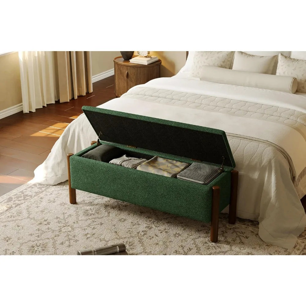 HUANZHUANG Modern Storage Bench With Walnut Legs Ottoman