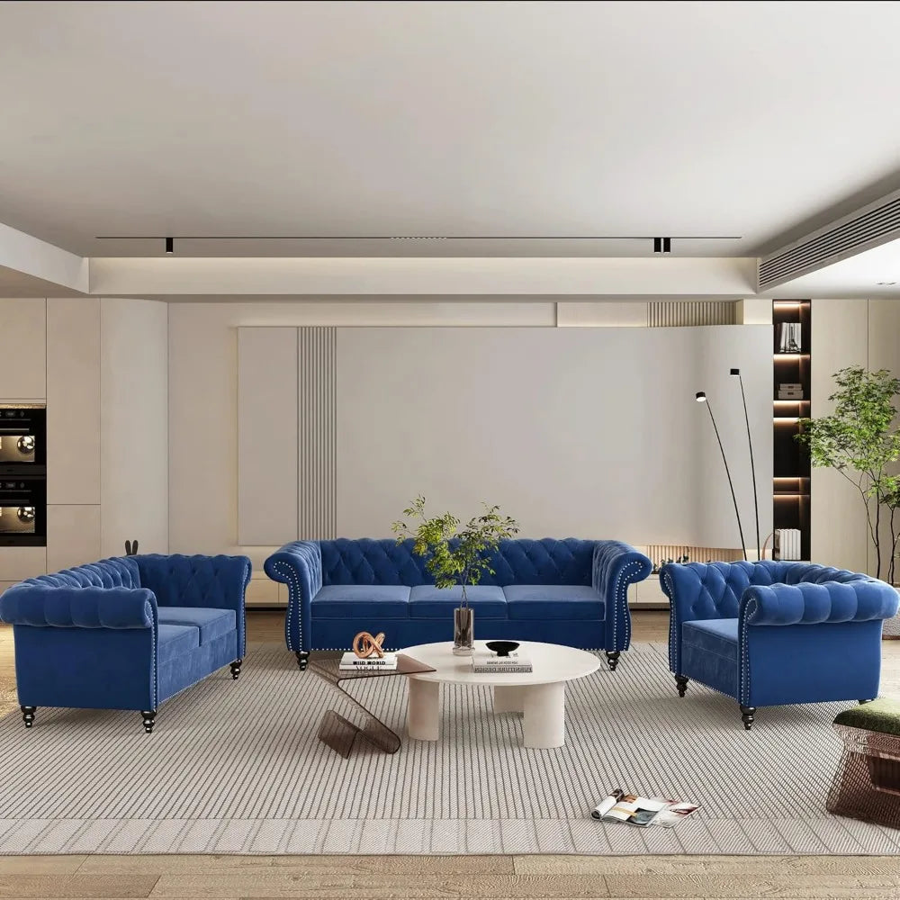 DAFIFY Velvet Chesterfield Living Room Set Sofa Loveseat