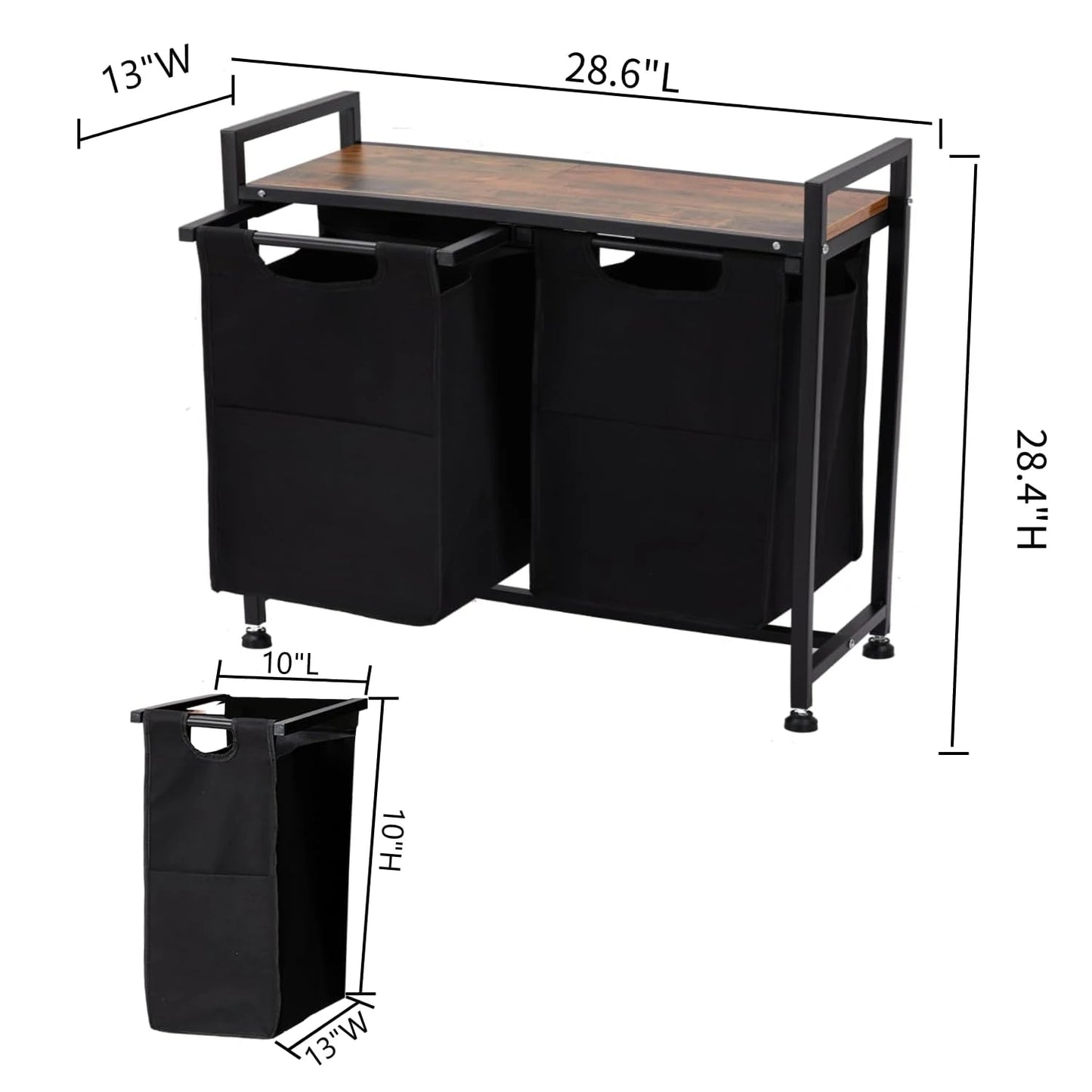 StudysetCN Two-Section Laundry Hamper With Removable Bag And Top Shelf