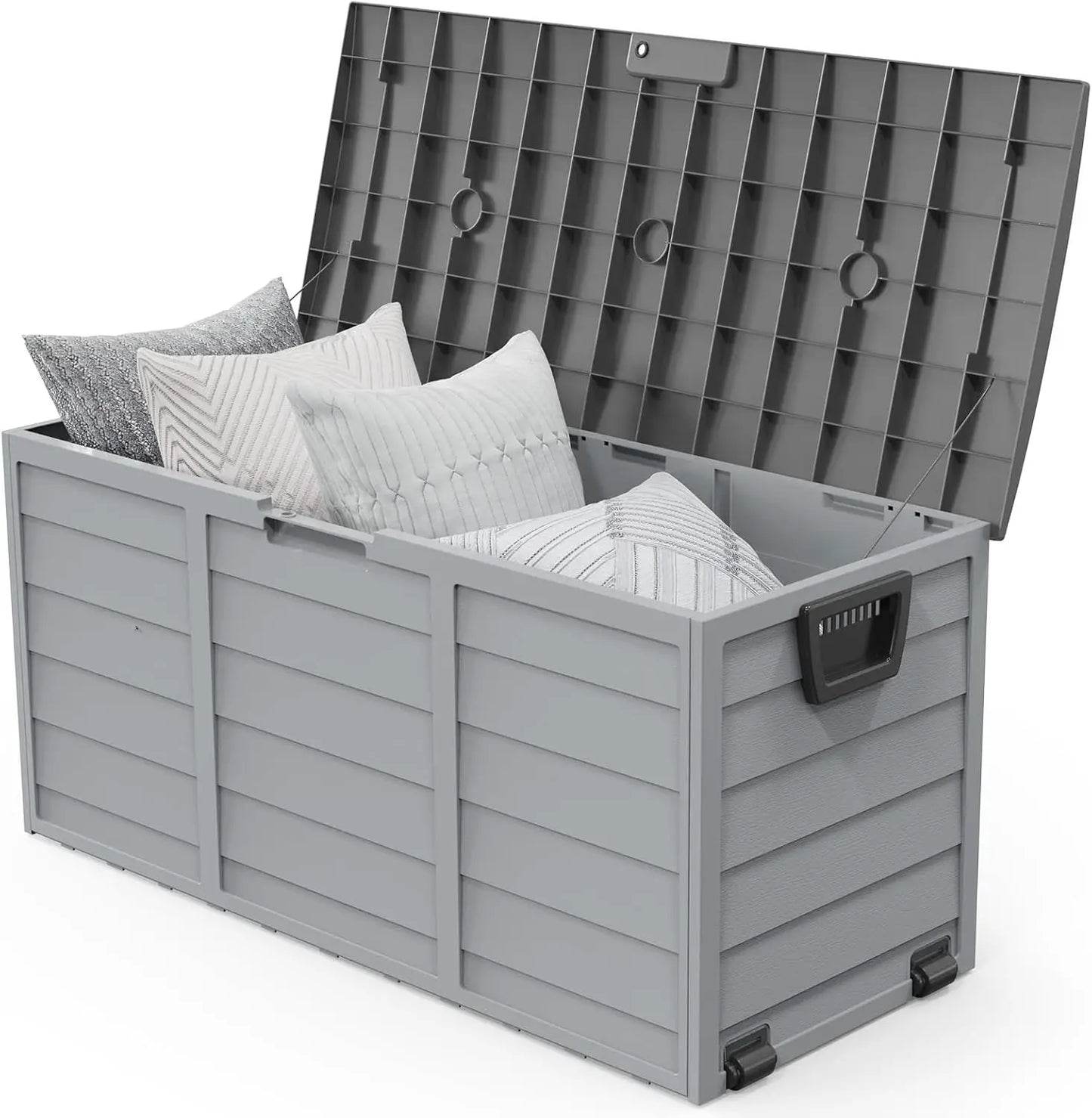 Upgraded 75 Gallon Outdoor Storage Box, Lockable Plastic Storage Containers with Lid, Patio Deck Box Furniture for Garden