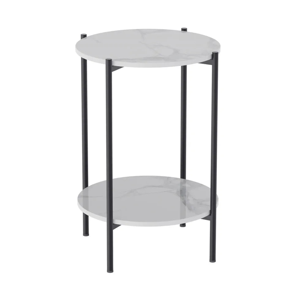 LUVODI 2 Tier Round Coffee End Tables With Storage Shelf