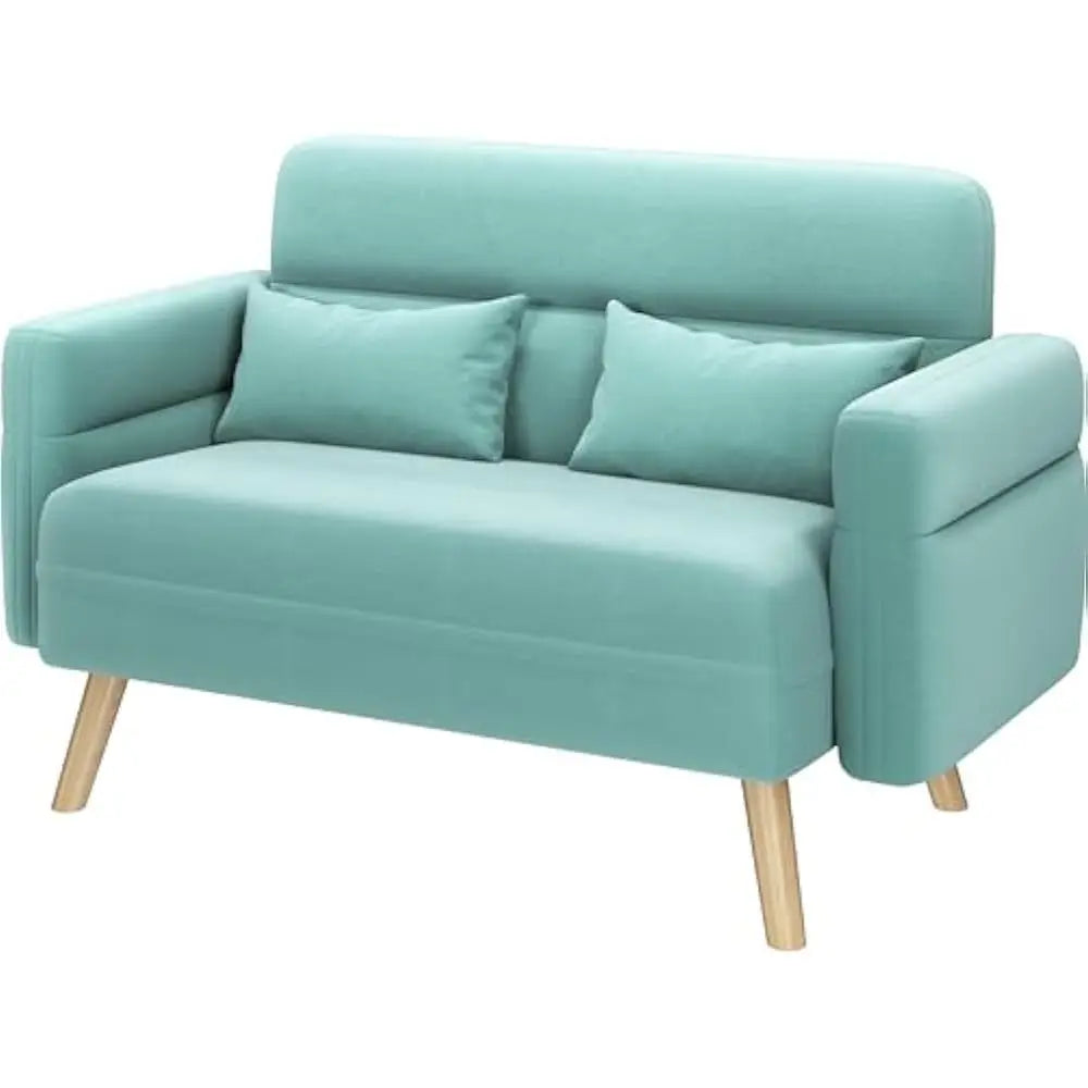 46" Solid Wood Legs Fabric Sofa , Loveseat 2 Seater Sofa w/ Lumbar Pillows for Dorm, Bedroom, Living Room Sofa