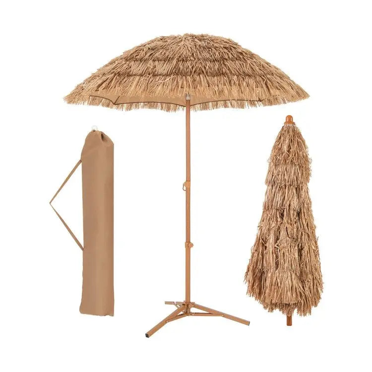 Thatched Tiki Umbrella With Foldable Tilt Stand Outdoor Patio