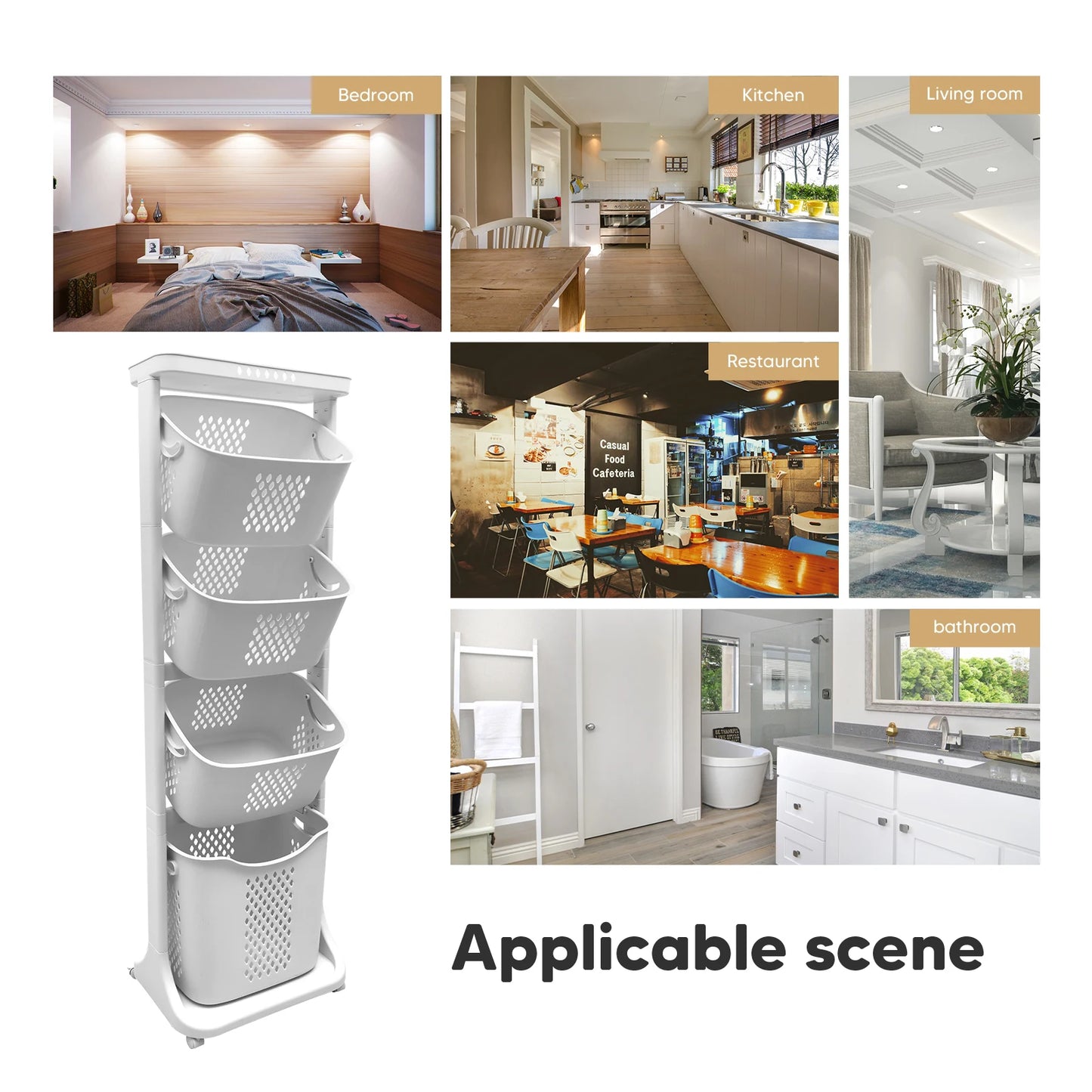 2 Or 4 Tier Laundry Cart With Removable Storage Buckets And Four Wheels White Plastic Hamper