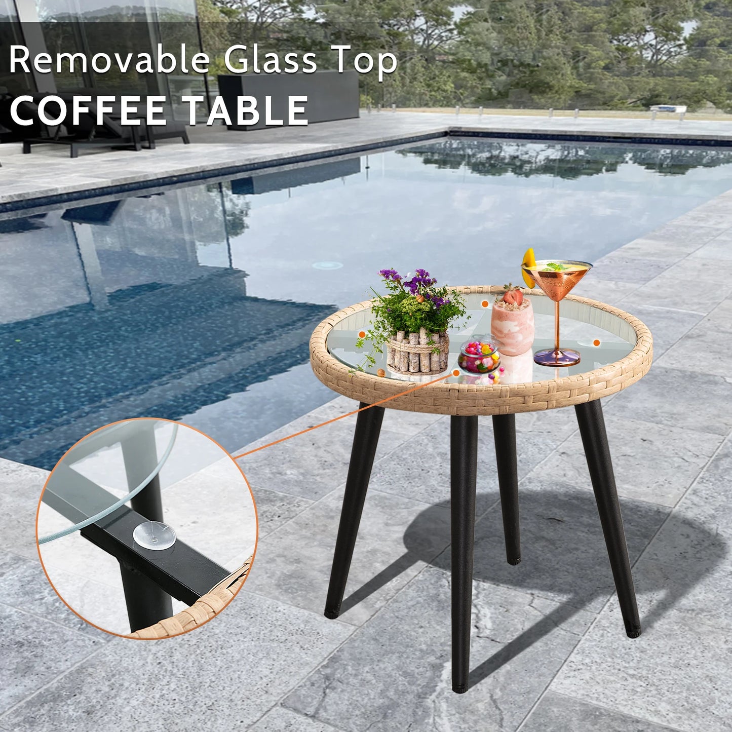 SEOGWISAM 3 Piece Outdoor Patio Wicker Chairs Cushions Table Set