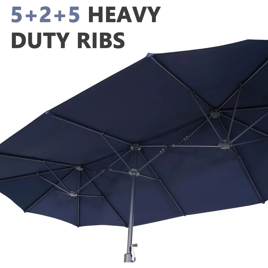 13Ft Large Patio Umbrella with Base Outdoor DoubleSided Market Extra Large Table Umbrella Easy Crank for Yard Poolside Deck Nav