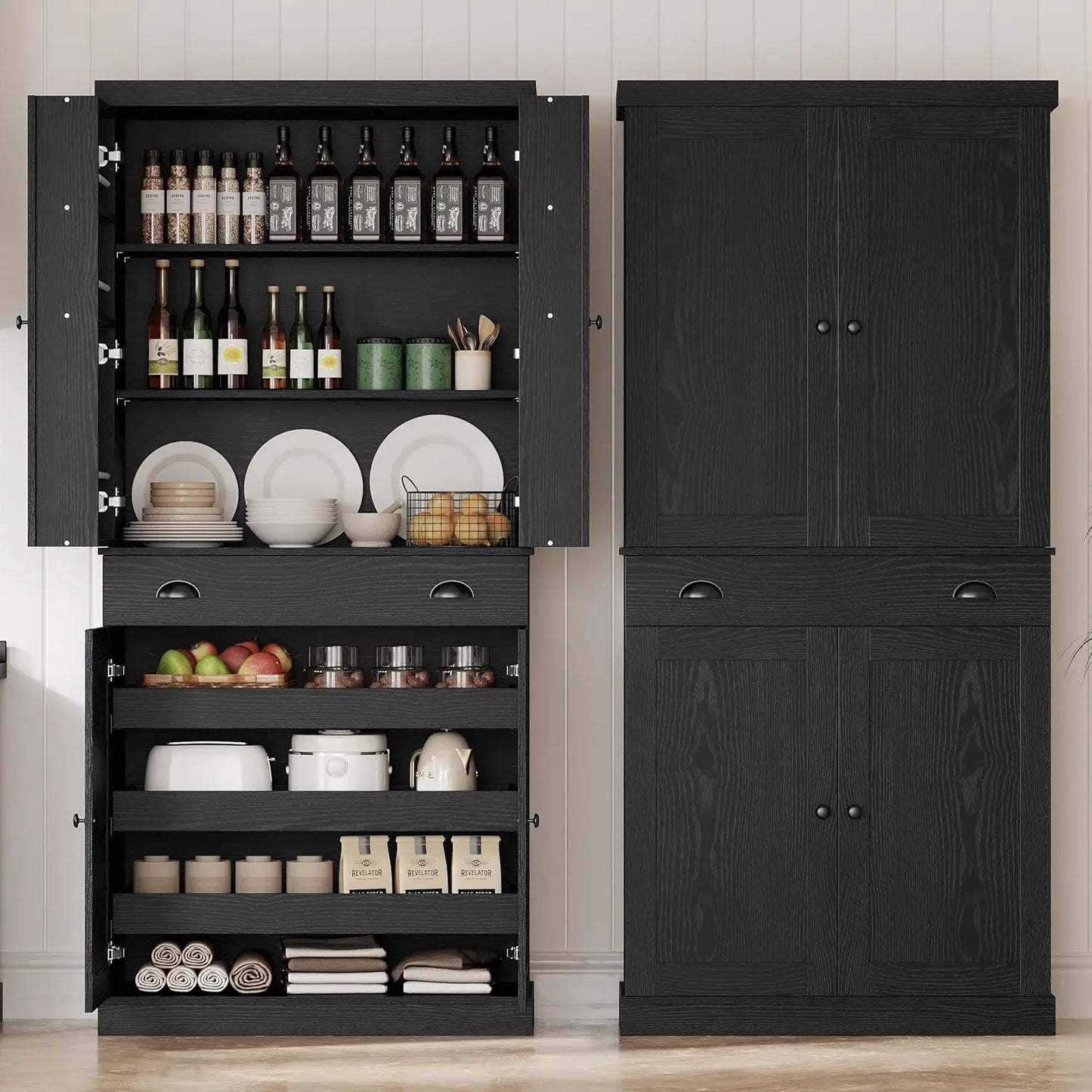 IRONCK Kitchen Pantry Cabinet Freestanding Cupboard With Drawer And Shelves