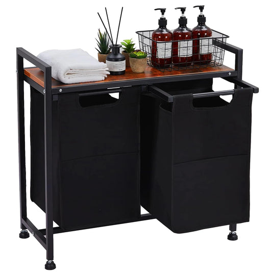 StudysetCN Two-Section Laundry Hamper With Removable Bag And Top Shelf
