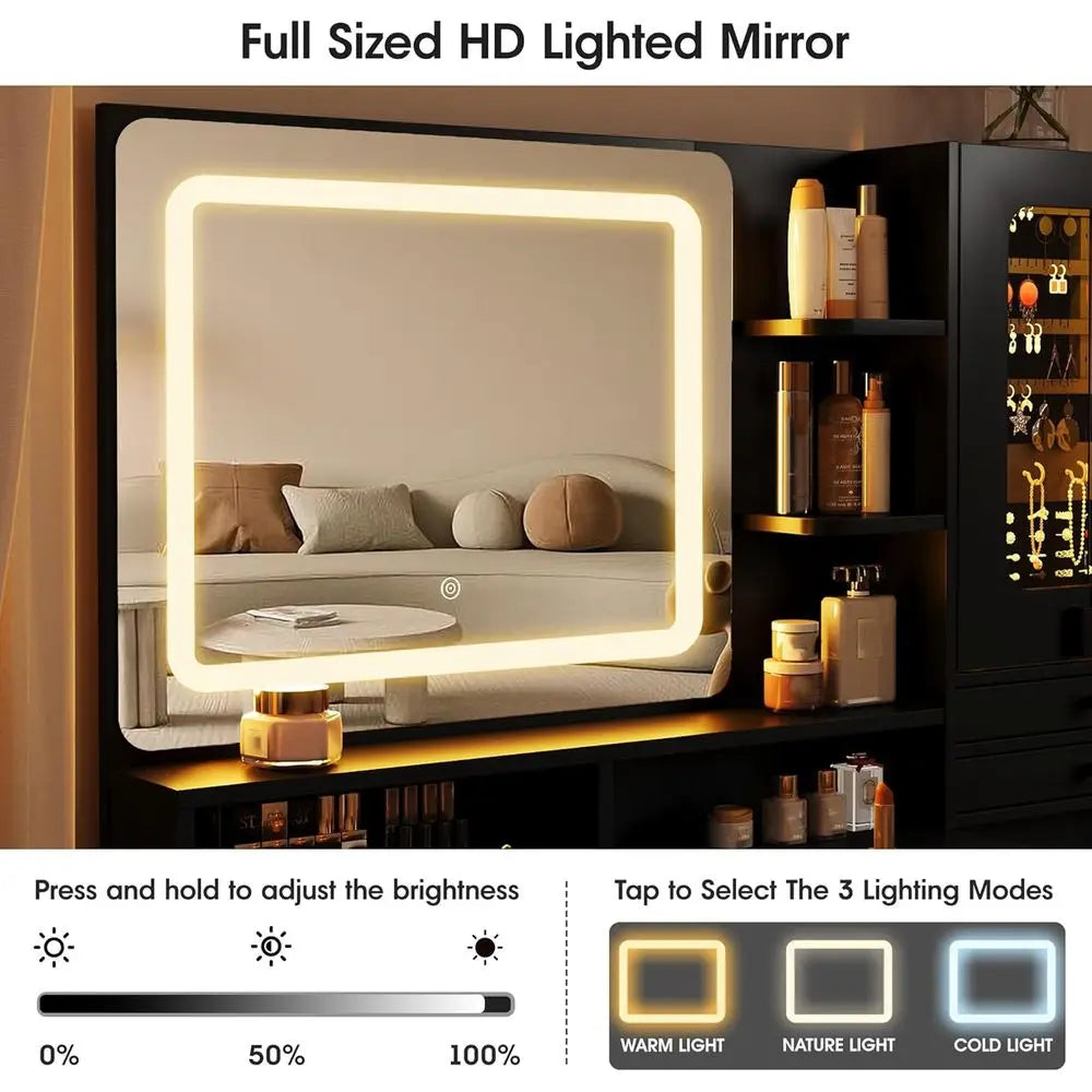 Makeup Vanity Desk With Mirror Lights And Drawers For Bedroom