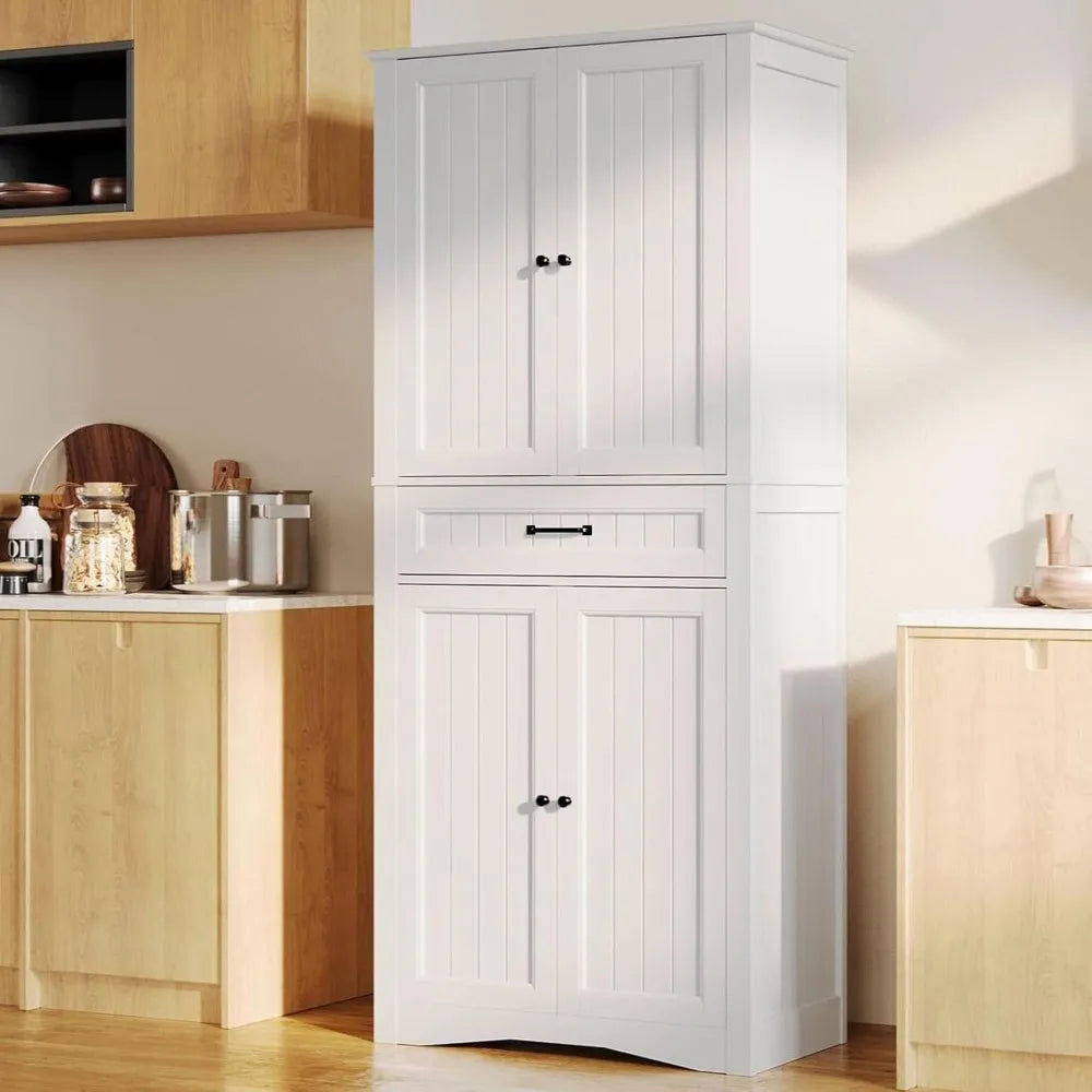 ZHUXIANG Freestanding Kitchen Pantry Cabinet With 4 Doors And Adjustable