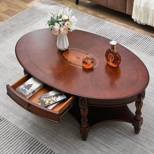 General Use Solid Wood Oval Coffee Table With Storage Drawer