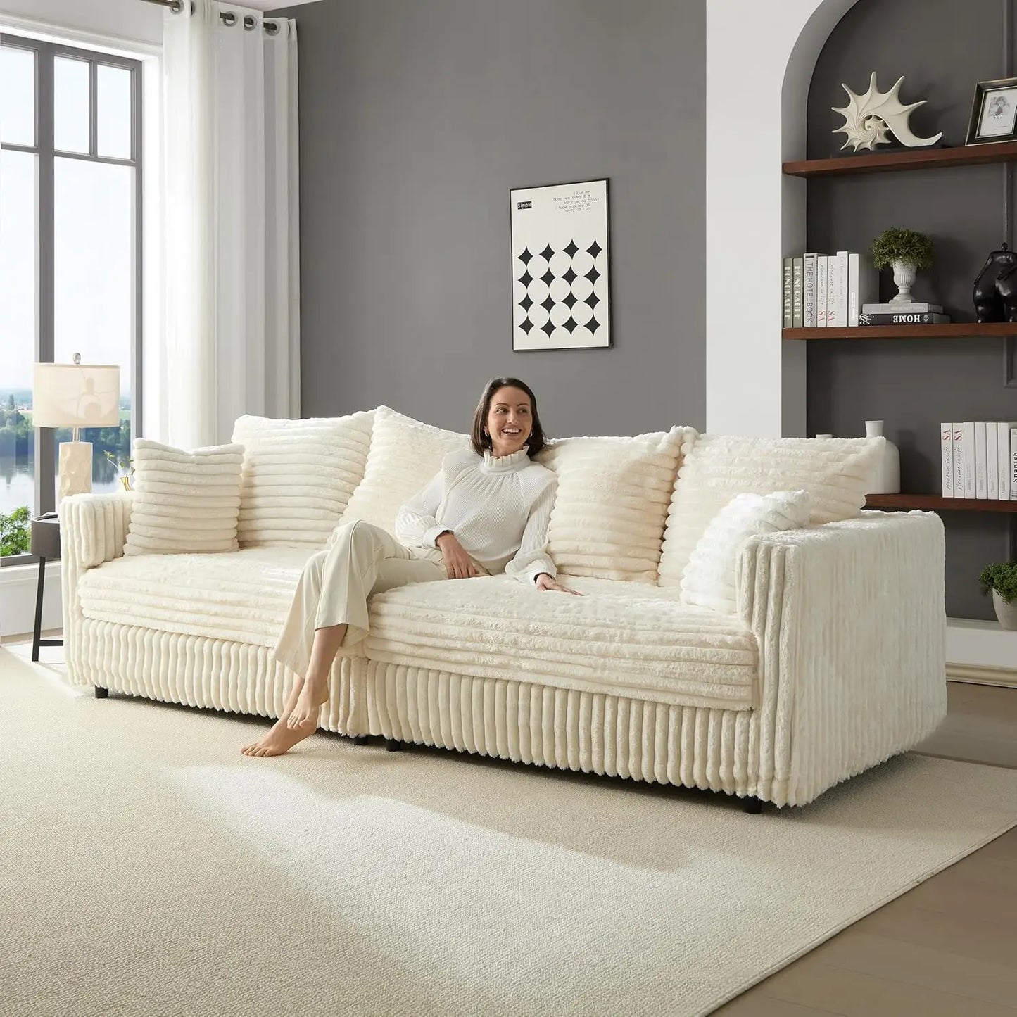 Corduroy Cloud Couches for Living Room,Fluffy 4 Seater Cloud Sofa Couch with Deep Seat,104.3" Modern Modular Sectional Sofa