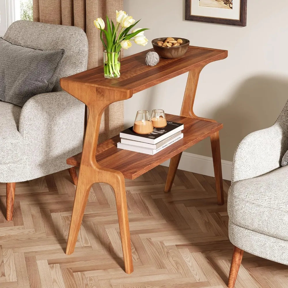 Hignconcerned Narrow End Table With Solid Wood Legs Storage