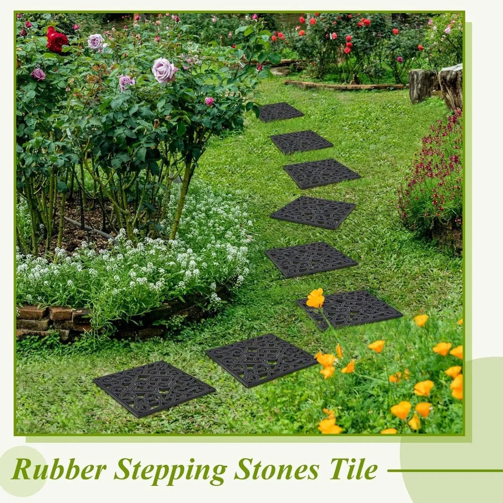 pangda 8 pcs 15x15 rubber stepping stone tiles outdoor heavy duty garden walkway pathway mats rubber pavers decorative retro exq