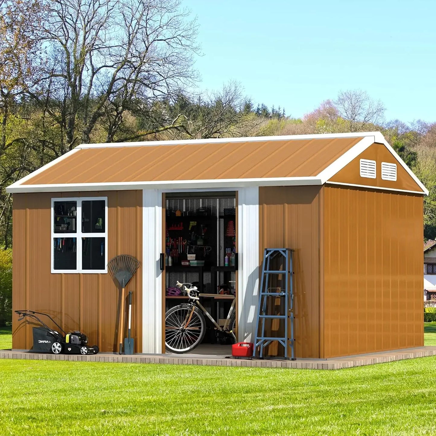 Metal Outdoor Storage Shed With Windows And Ventilation