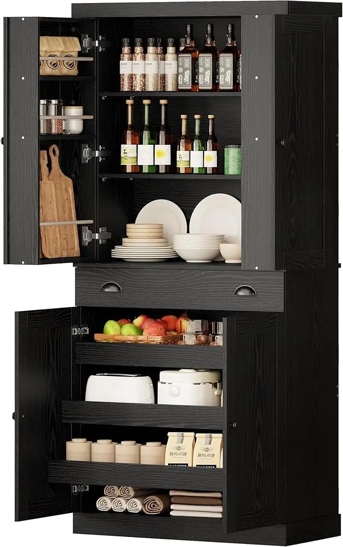 Kitchen Pantry Cabinet Freestanding Cupboard And Sliding Rack